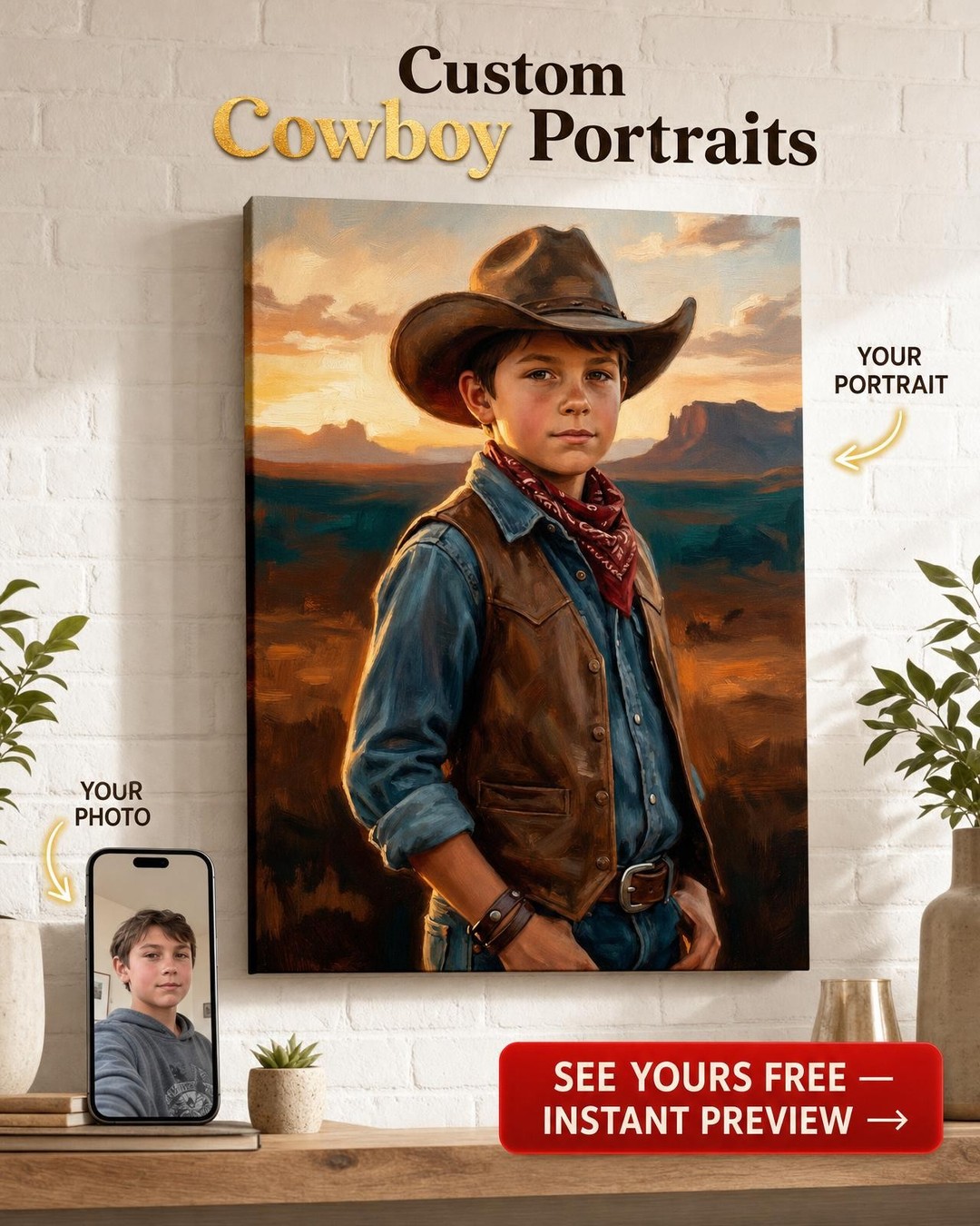 Custom Cowboy Portrait for Boys
