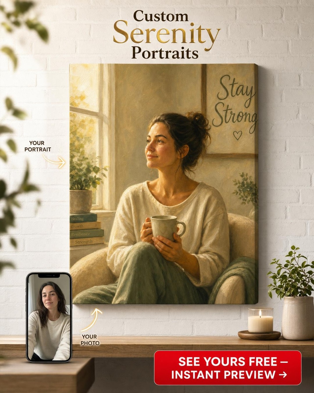 Custom GetWell Single-Woman Portrait — Serene Recovery from Photo