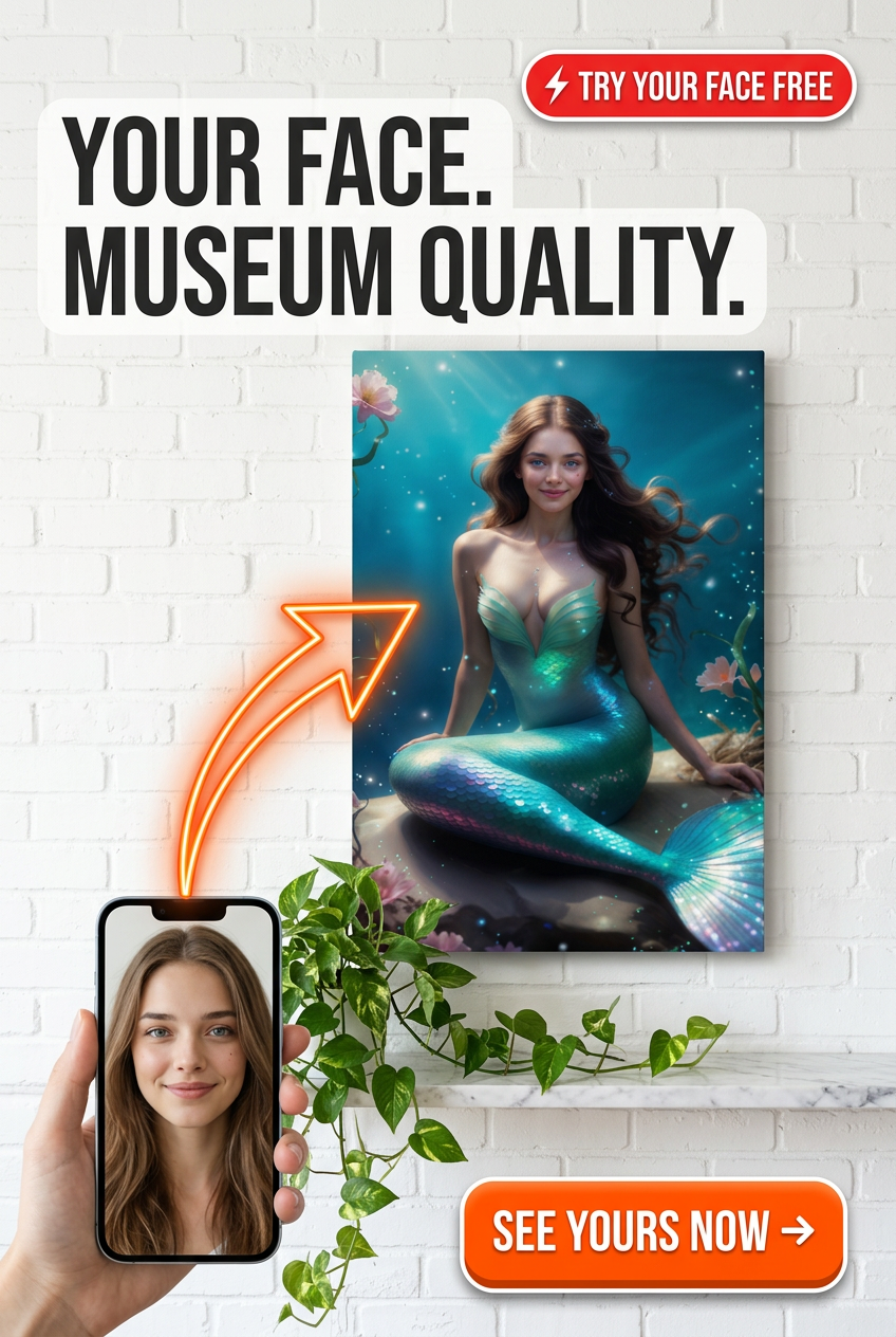 Mermaid Custom Portrait from Photo | Personalized Canvas Gift for Her