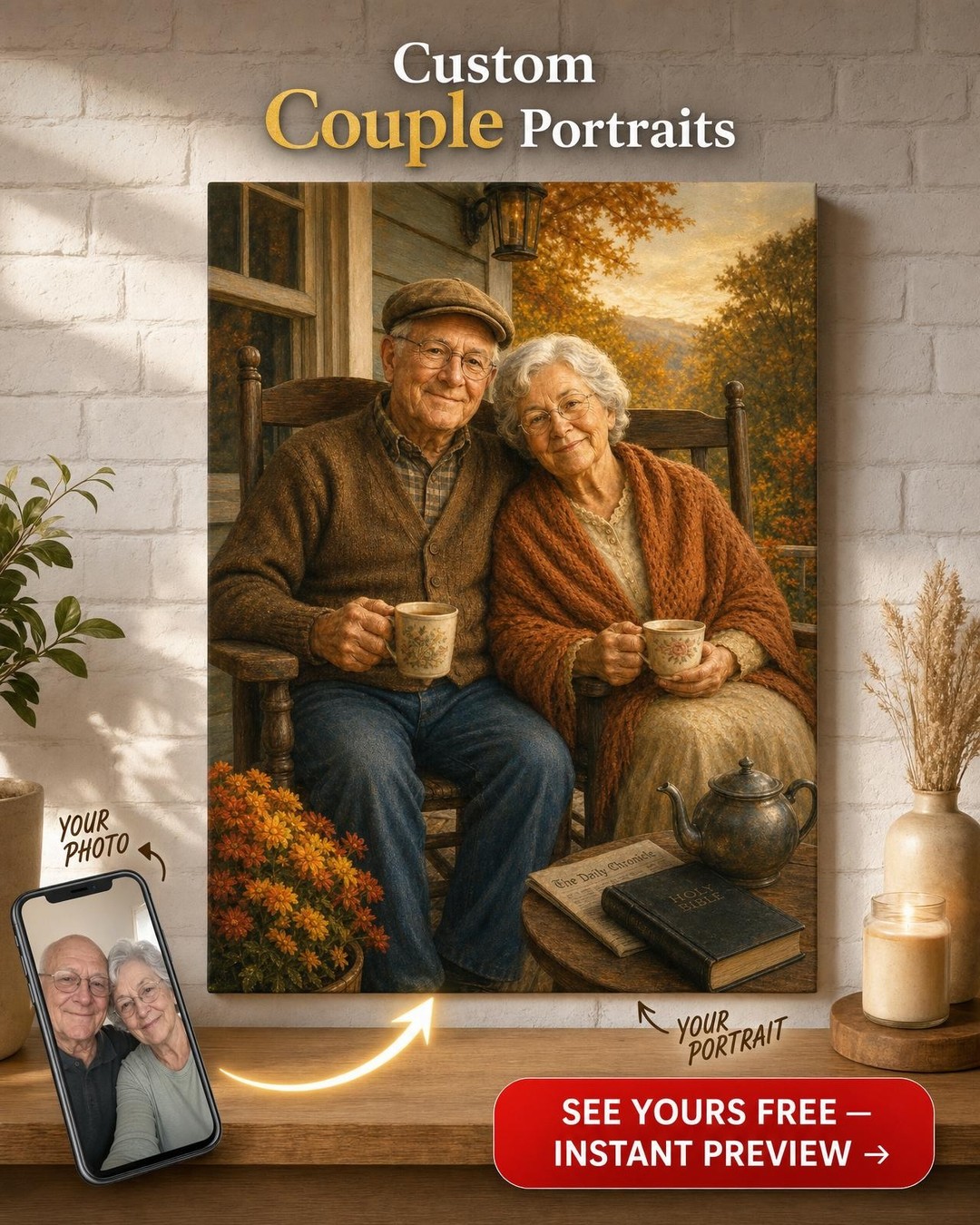Serene Autumn Custom Couple Portrait: Unique Gift