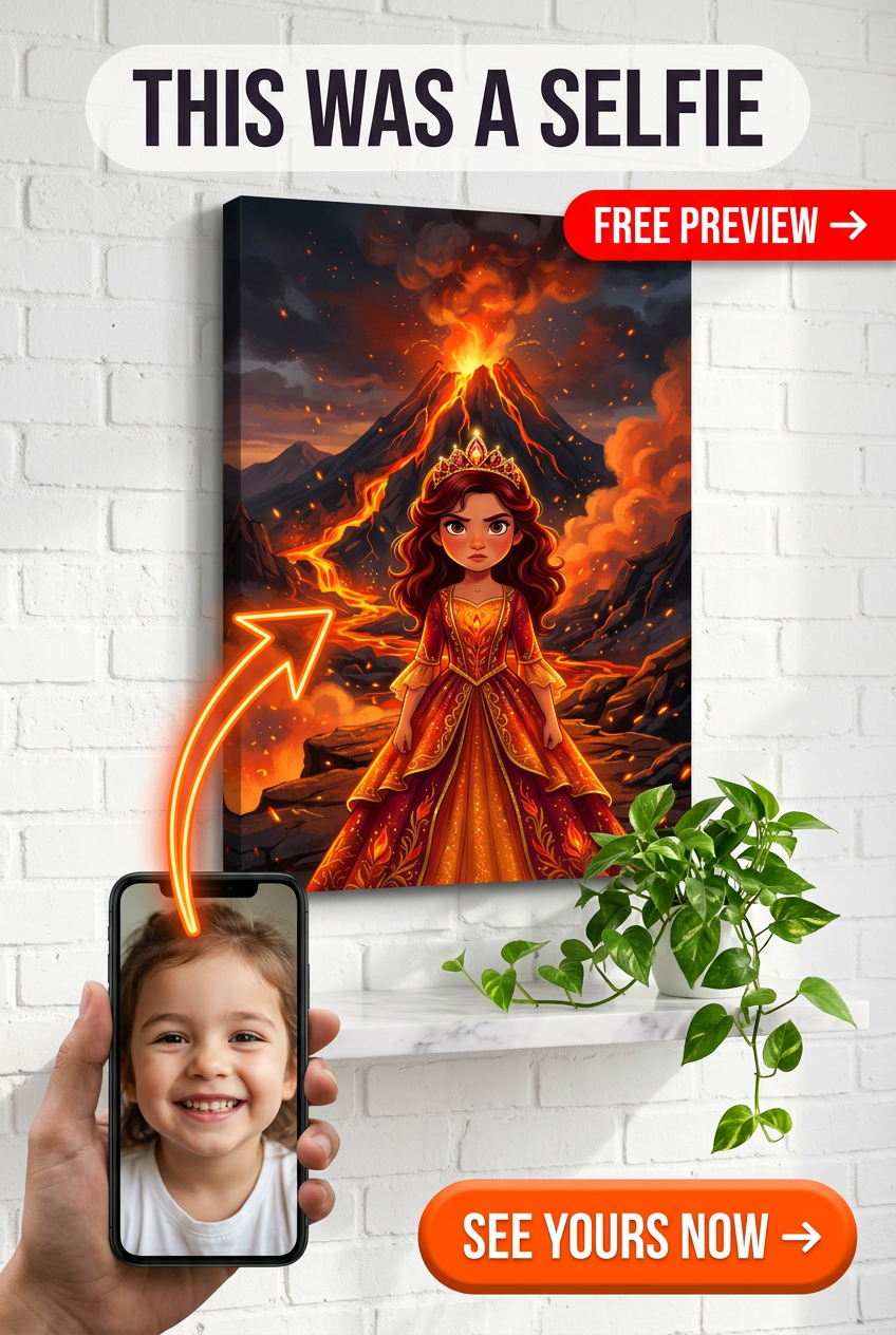 Custom Fantasy Girl Portrait — Whimsical Volcano Crown Canvas