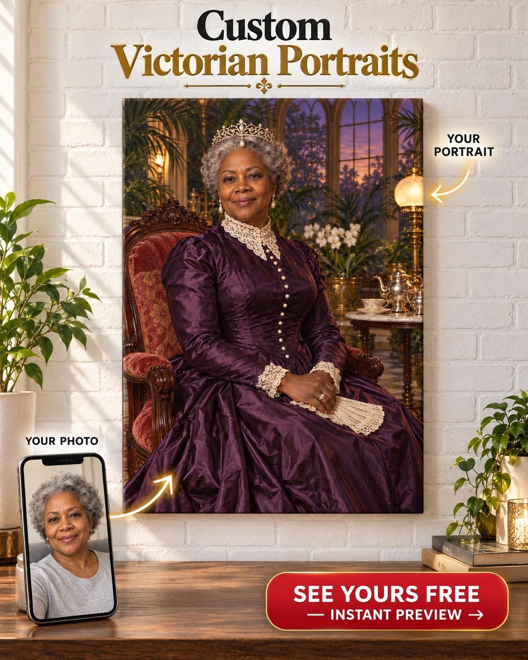 Victorian Queen Custom Portrait from Photo | Personalized Self Crowned Gift