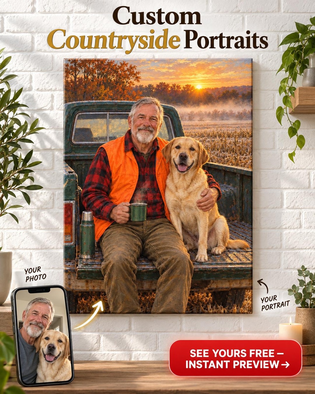 First Light on Tailgate Custom Portrait from Photo | Personalized Hunting Camp Gift