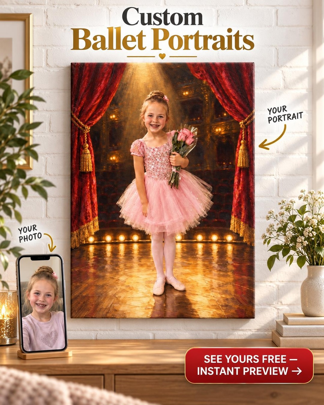 Center Stage Recital Custom Portrait from Photo | Personalized Dance Recital Gift