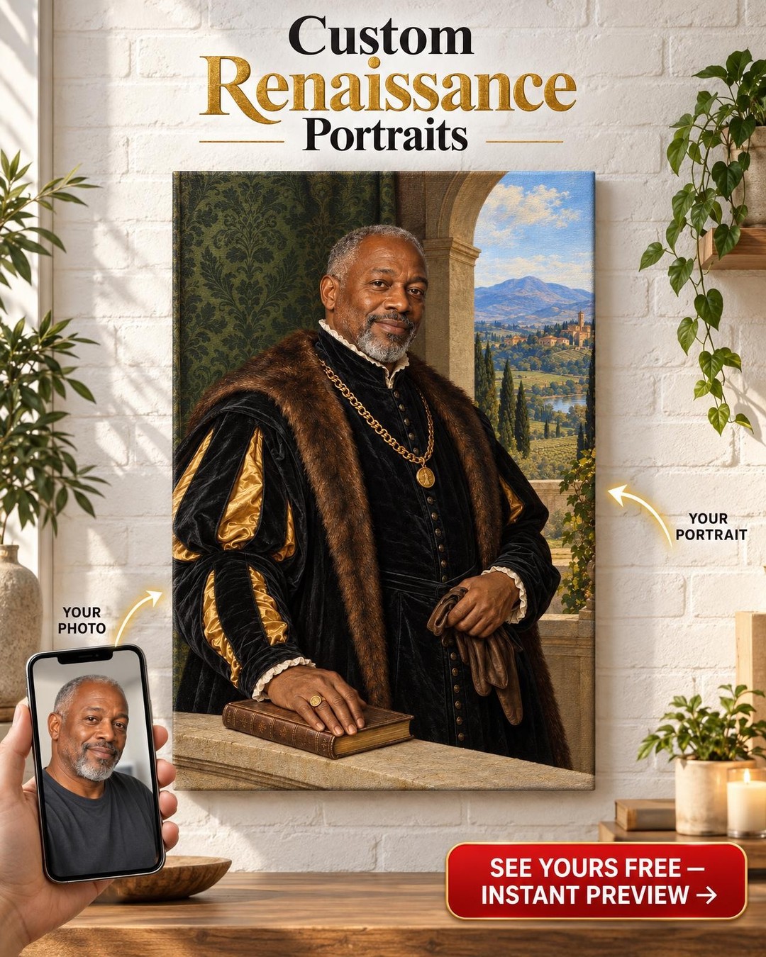 Renaissance Gentleman Custom Portrait from Photo | Personalized Renaissance Faire Gift
