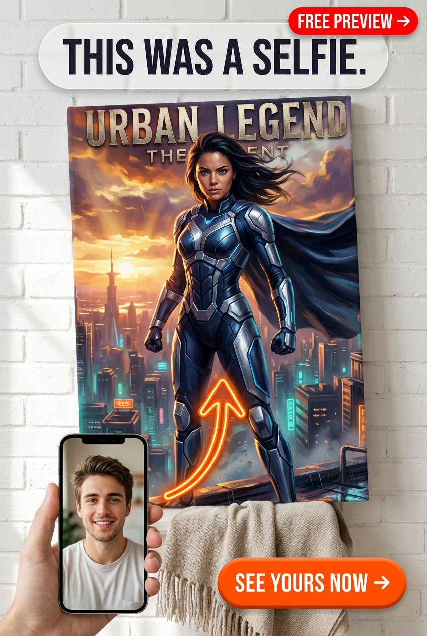 Epic Neon Superhero Custom Portrait Gift | Heroic Skyline Ascend