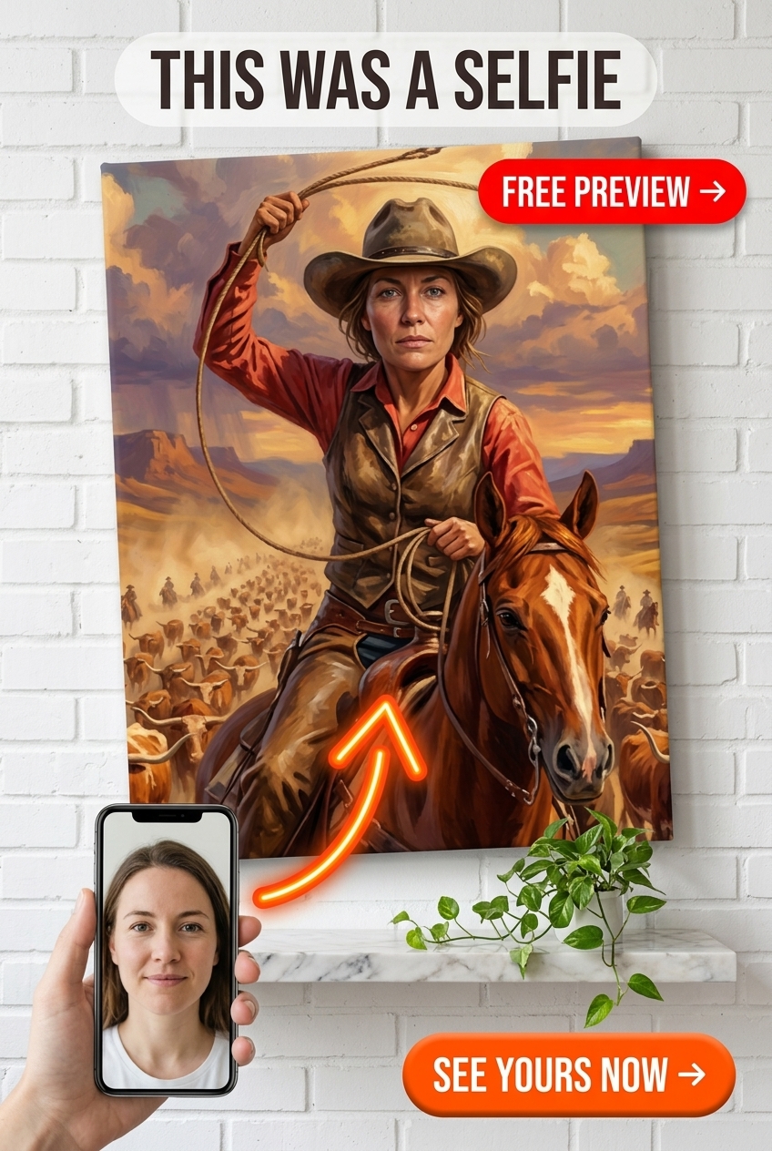 Cattle Drive Queen Cowgirl Portrait | Personalized Cowgirl Gift