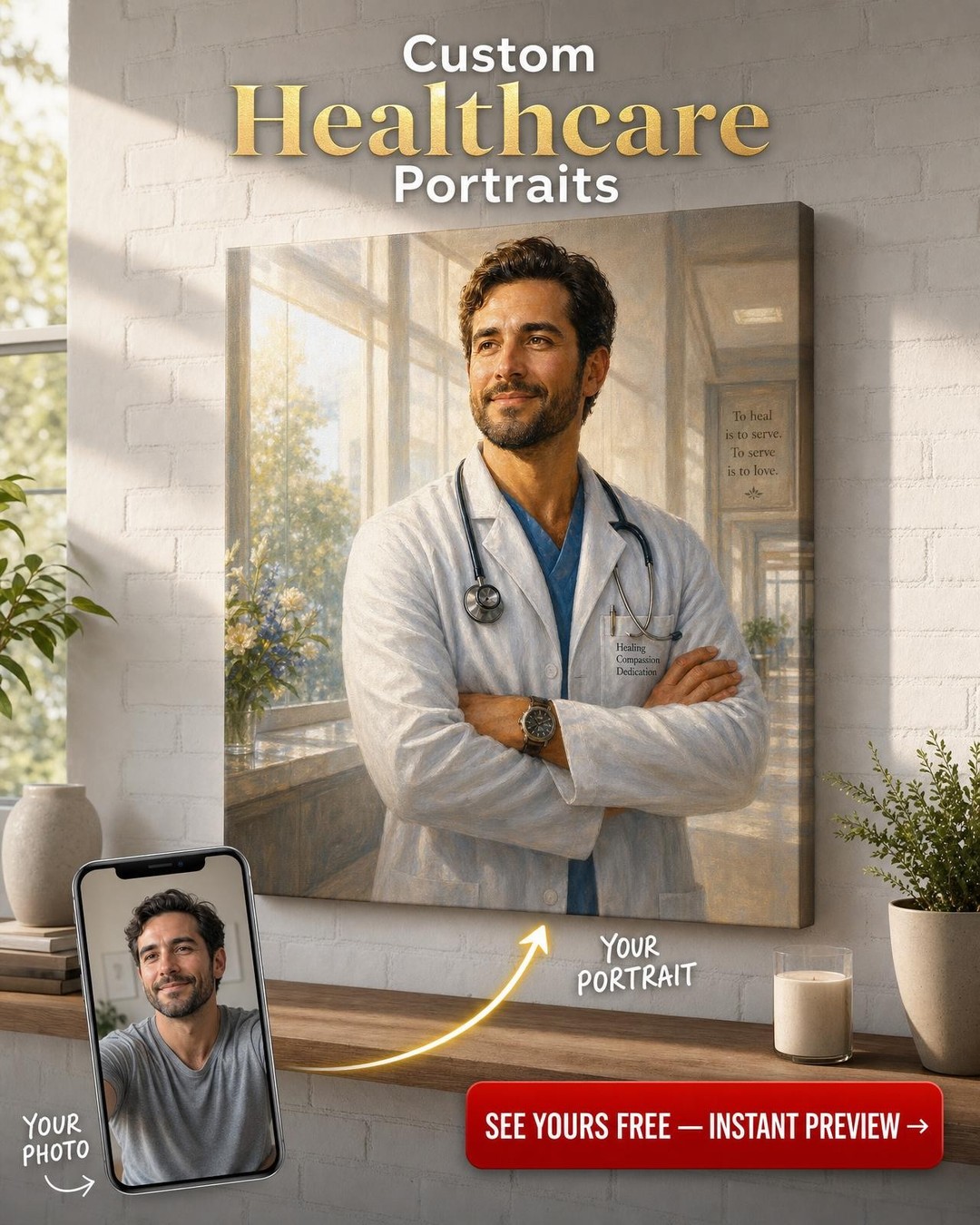 Custom FirstResponder Single-Man Portrait — Heroic Doctor Canvas