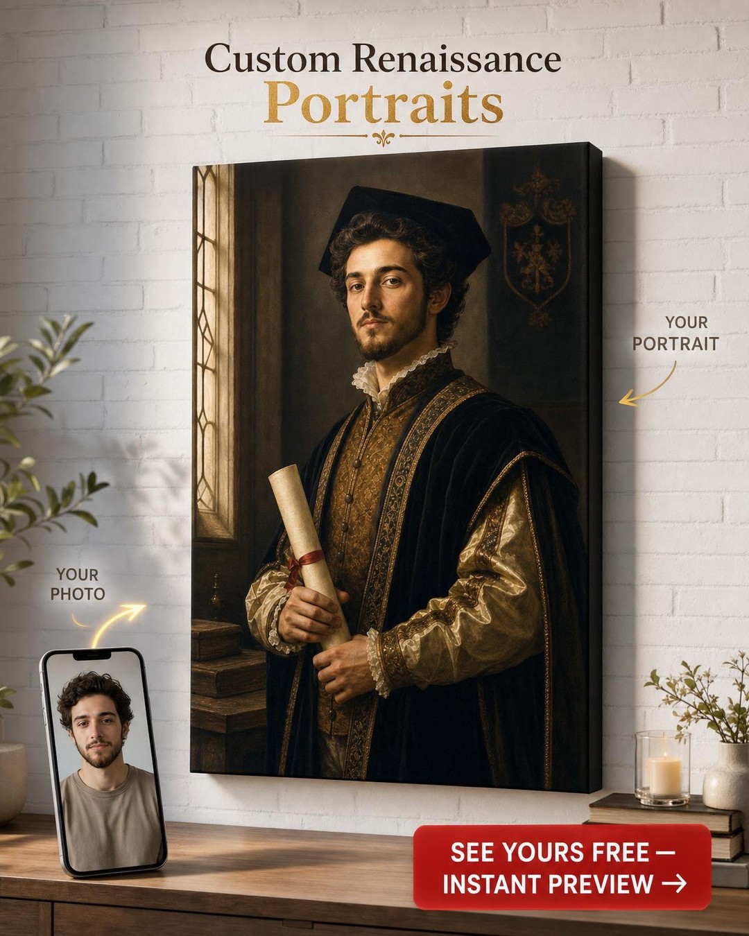 Custom Occasion Portrait for Man — Regal Scholar Canvas