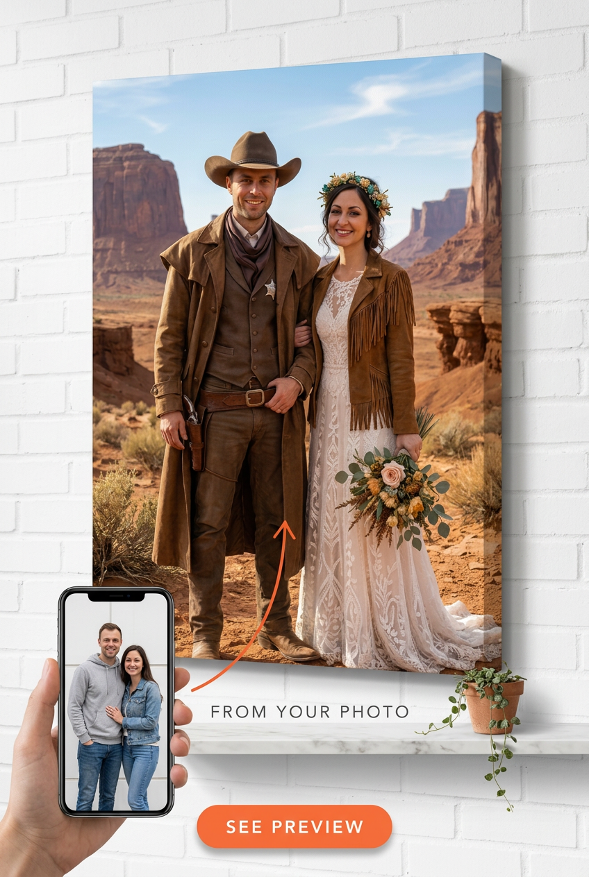 Western-Themed Wedding Custom Portrait from Photo | Personalized Gift