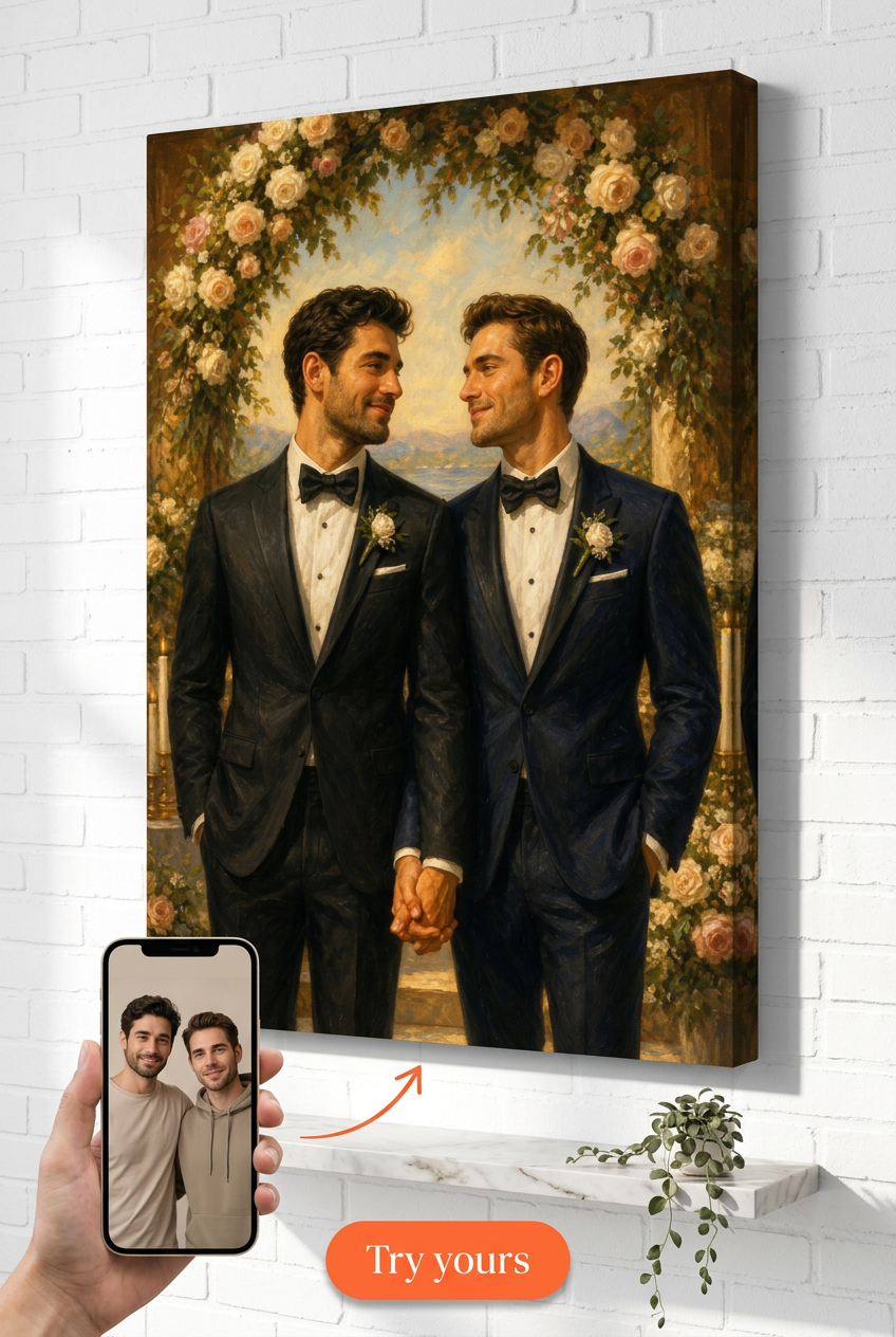 Two Grooms Wedding Portrait Custom Portrait from Photo | Personalized Undefined Gift