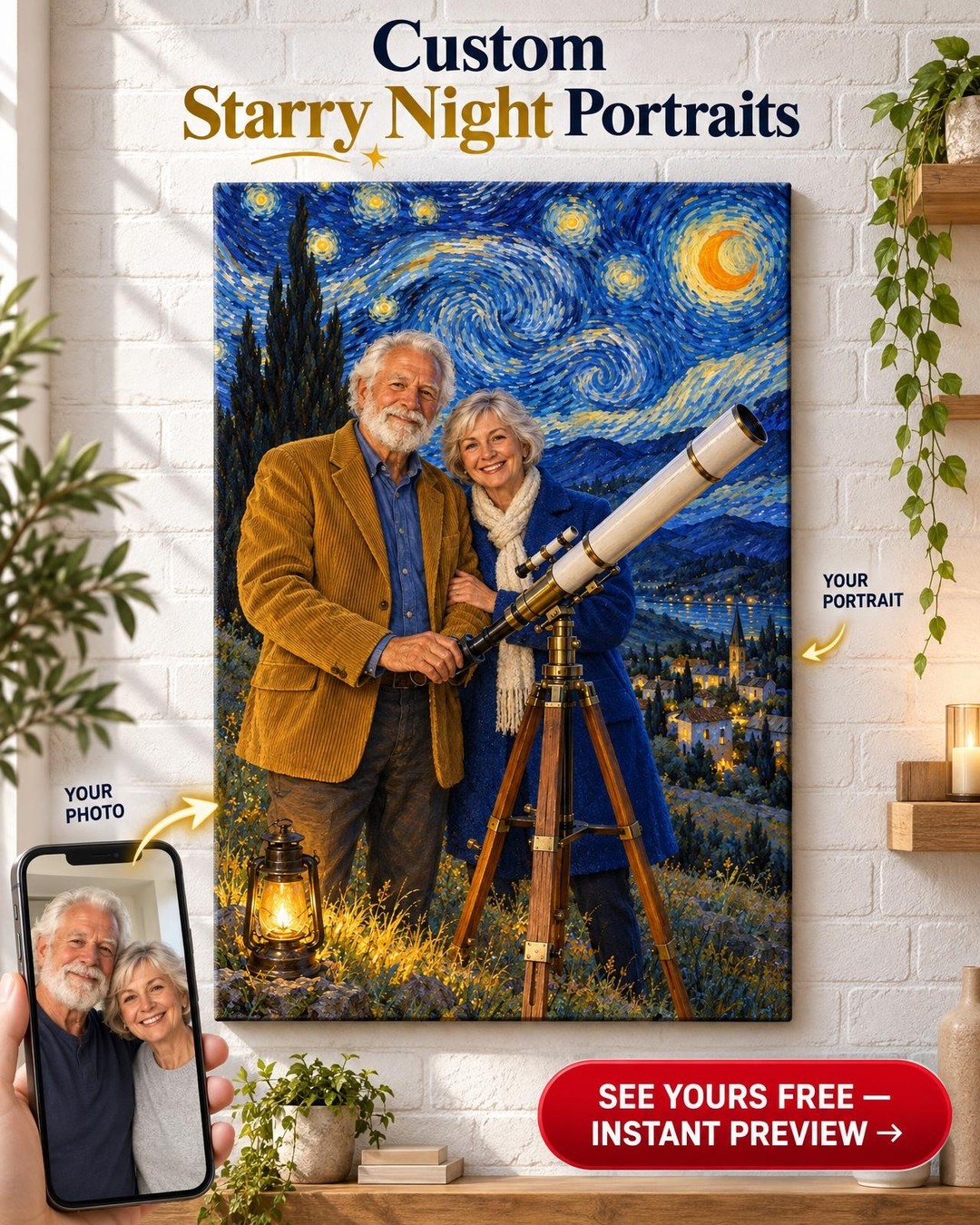 Starry Night Couple Custom Portrait from Photo | Personalized Stargazing Gift