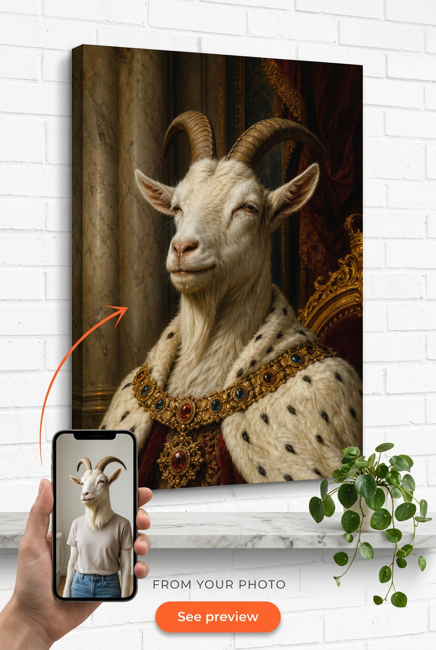 Custom Royal Dog Portrait — Regal Pet Canvas from Photo