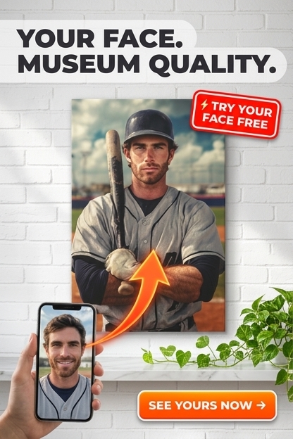 Custom Baseball Man Portrait — Heroic Athlete Canvas from Photo