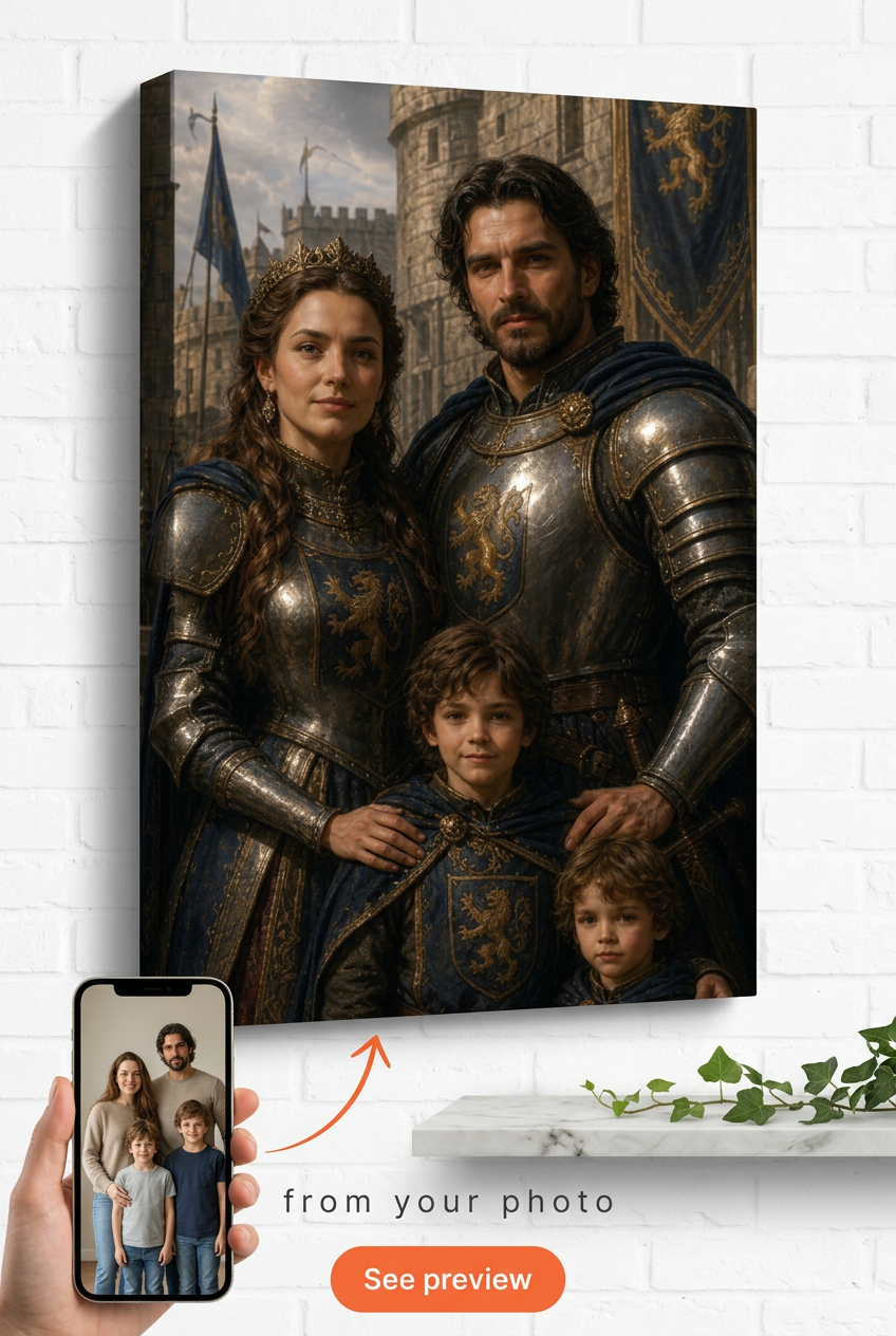 Custom Knight Couple Portrait — Regal Family Canvas from Photo