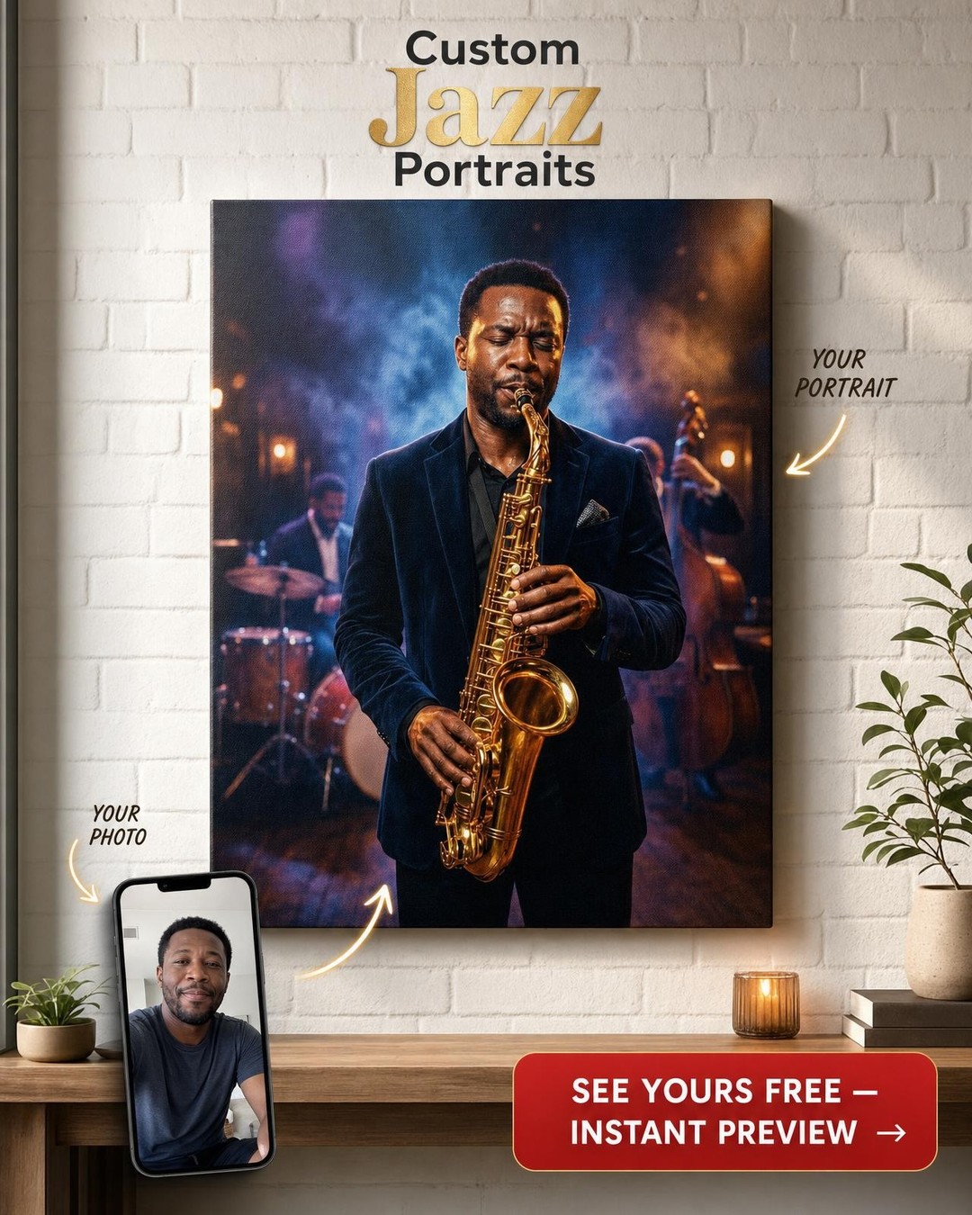Jazzy Saxofonový Sólista Vlastní Portrét