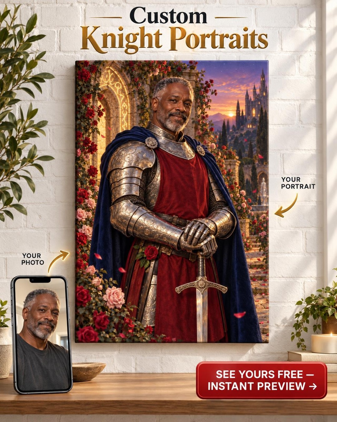 Her Sworn Knight Custom Portrait from Photo | Personalized Romantasy Gift