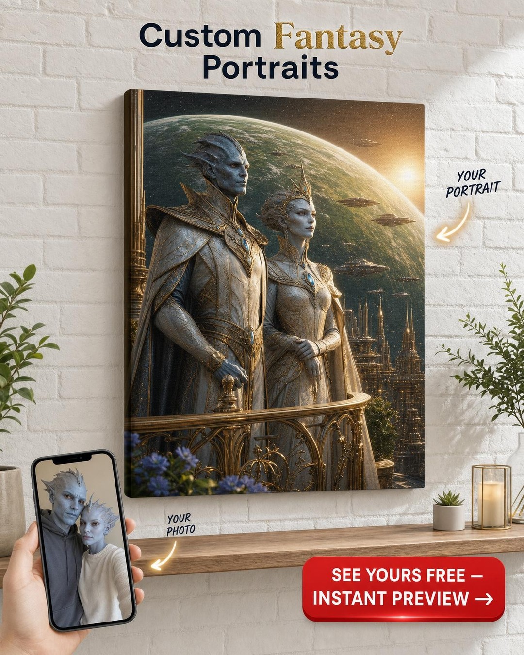 Galactic Royalty Couple Custom Portrait from Photo | Personalized Canvas Gift