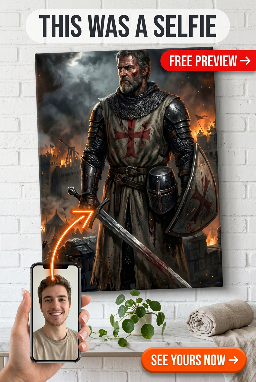 Custom Knight Portrait for Man — Heroic Armor Canvas Art