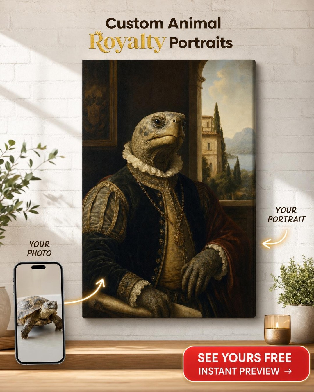 Custom Renaissance Cat Portrait — Regal Pet Canvas from Photo