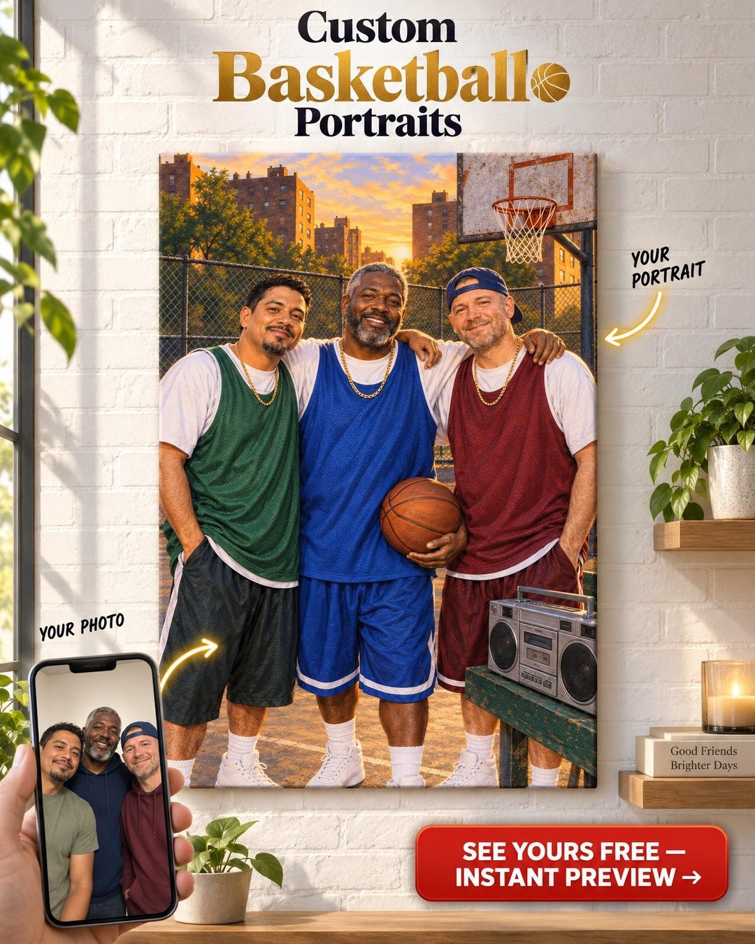 90s Hip Hop Friends Custom Portrait from Photo | Personalized Canvas Gift
