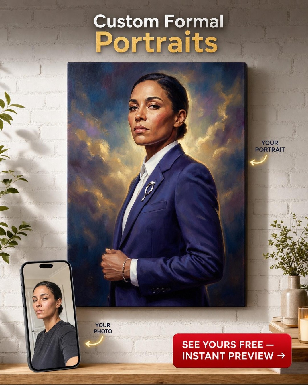Custom Royal Woman Portrait — Regal Canvas Art from Photo