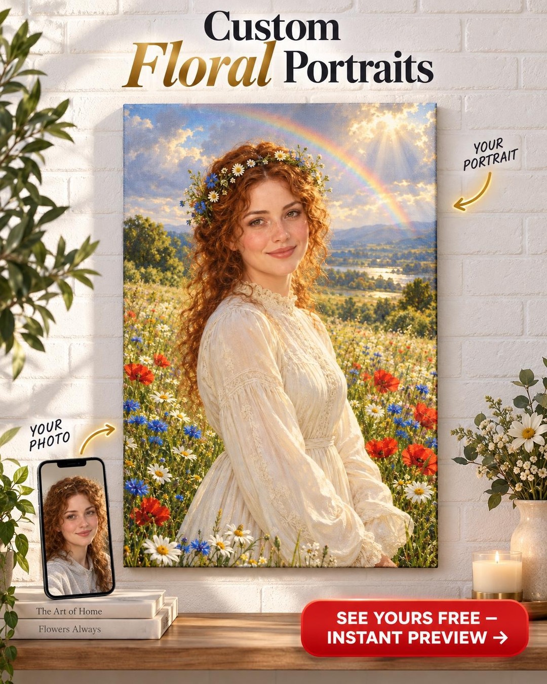 Rainbow Daughter Memorial Custom Portrait from Photo | Personalized Daughter Memorial Gift