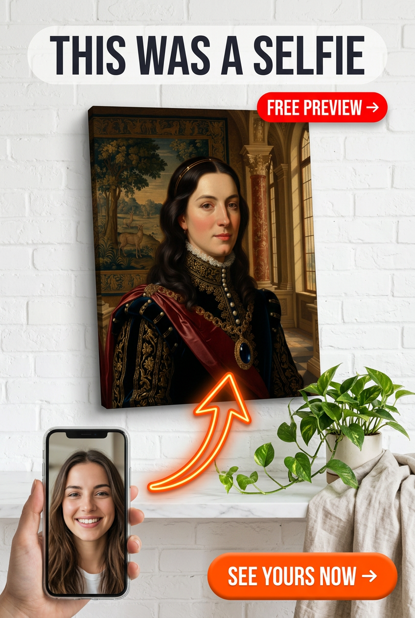 Custom Royal Woman Portrait — Regal Crown Canvas from Photo