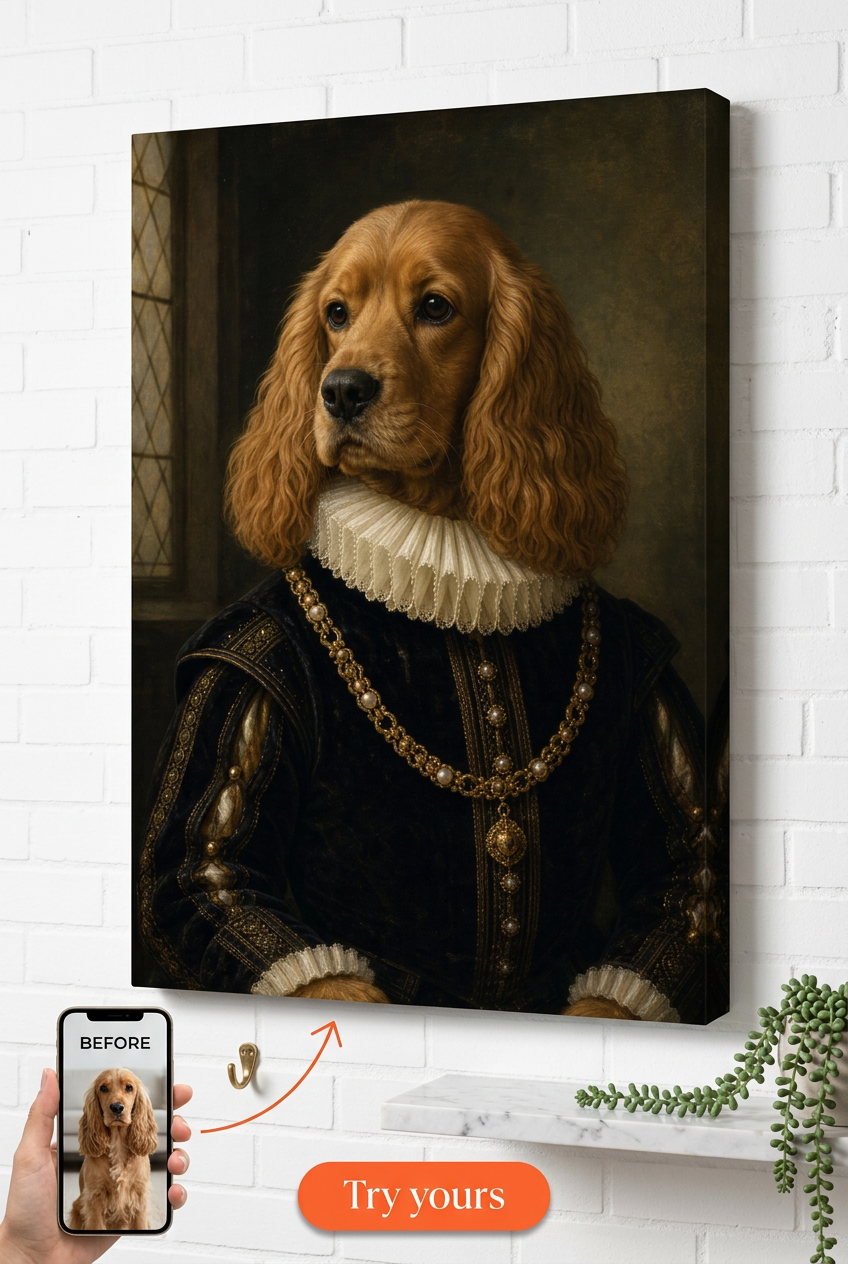 Custom Renaissance Dog Portrait — Regal Pet Canvas from Photo