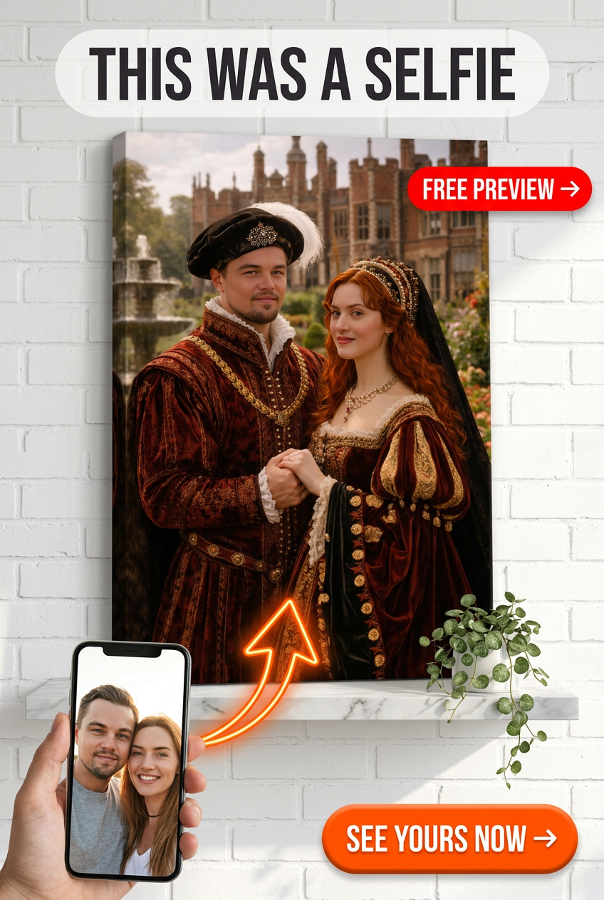 Custom Renaissance Couple Portrait — Romantic Castle Canvas from Photo