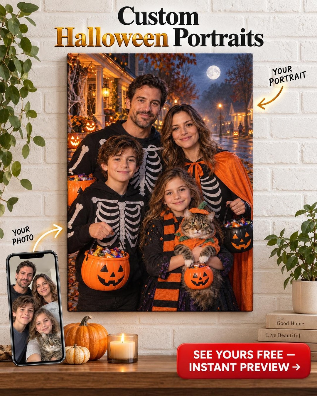 Trick-or-Treat Night Custom Portrait from Photo | Personalized Gift