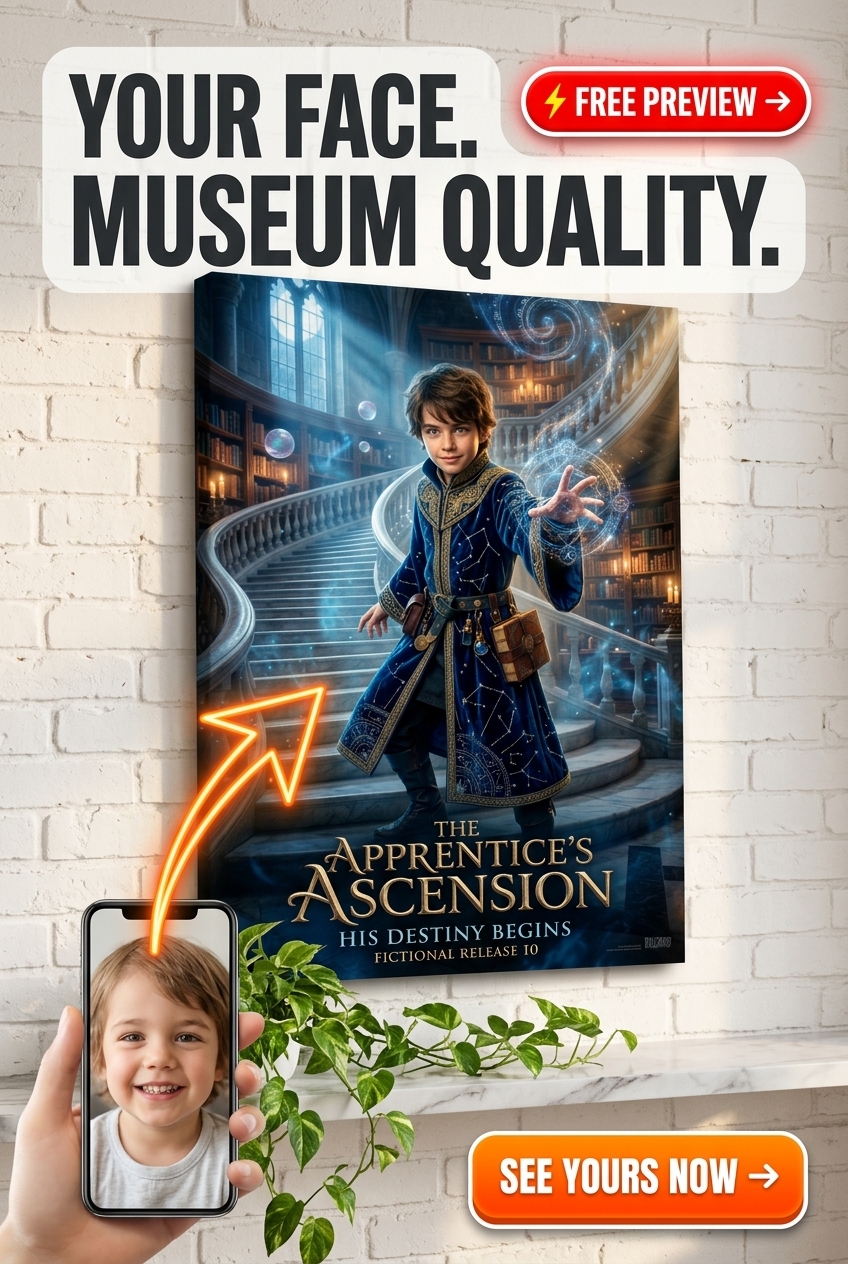 Custom Fantasy Single-Child Portrait — Whimsical Wizard Boy Canvas