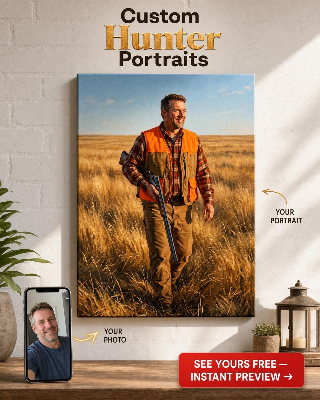 Custom Athlete Hunter Portrait — Gift for Him