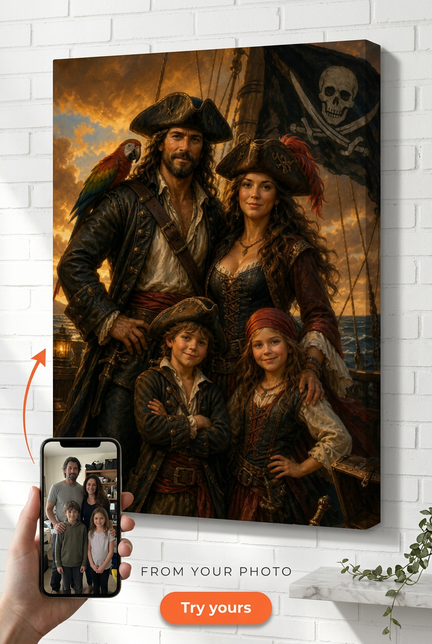 Custom Pirate Family Portrait — Adventurous AI Art Canvas