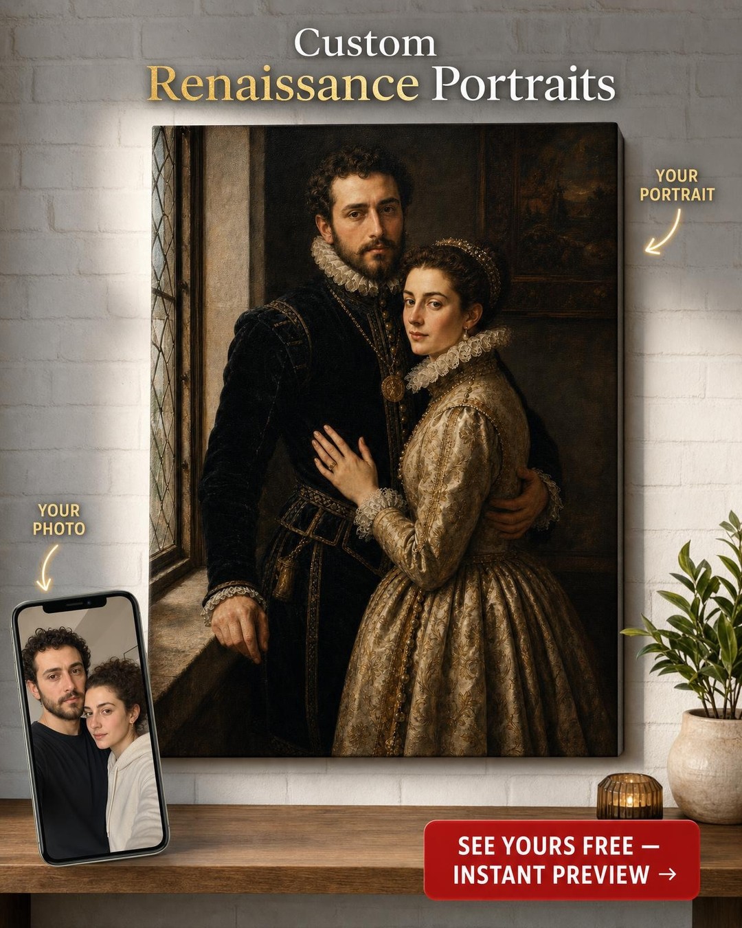 Renaissance Noble Couple Custom Portrait from Photo | Personalized For Couples Gift