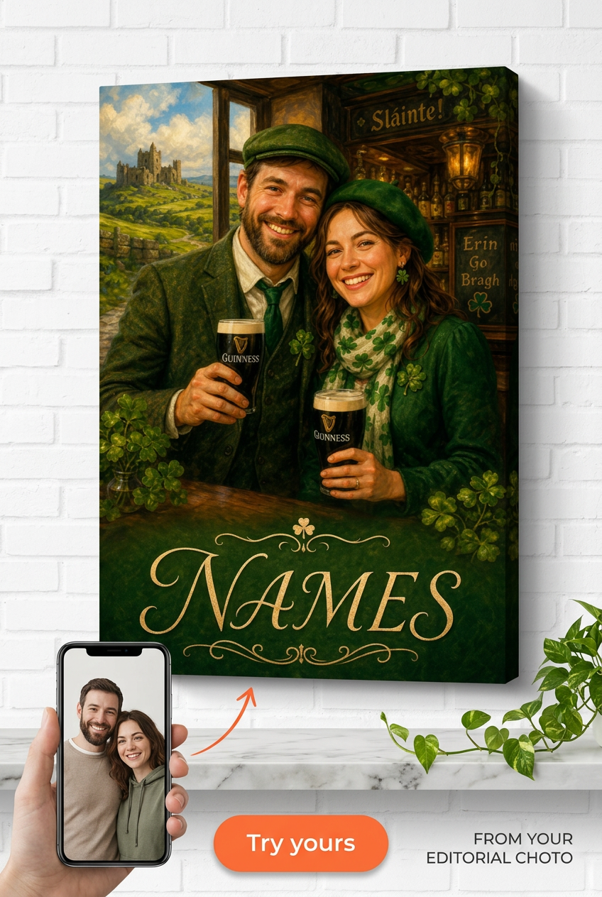 Custom Cultural Couple Portrait — Festive St. Patrick's Day Canvas