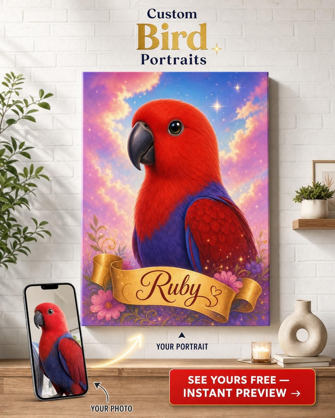 Custom Disney Pet Portrait — Whimsical Cat Canvas from Photo