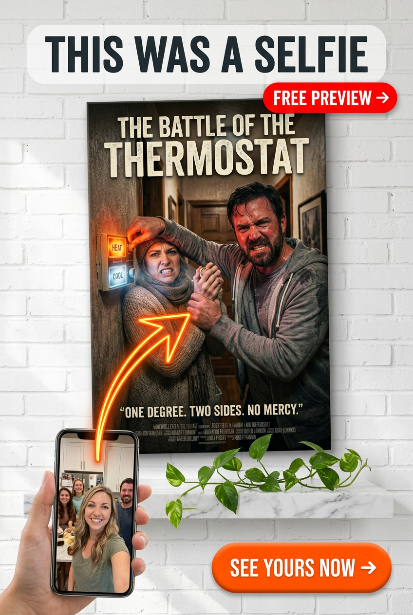 Custom Couple Portrait — Whimsical Thermostat Tussle Canvas