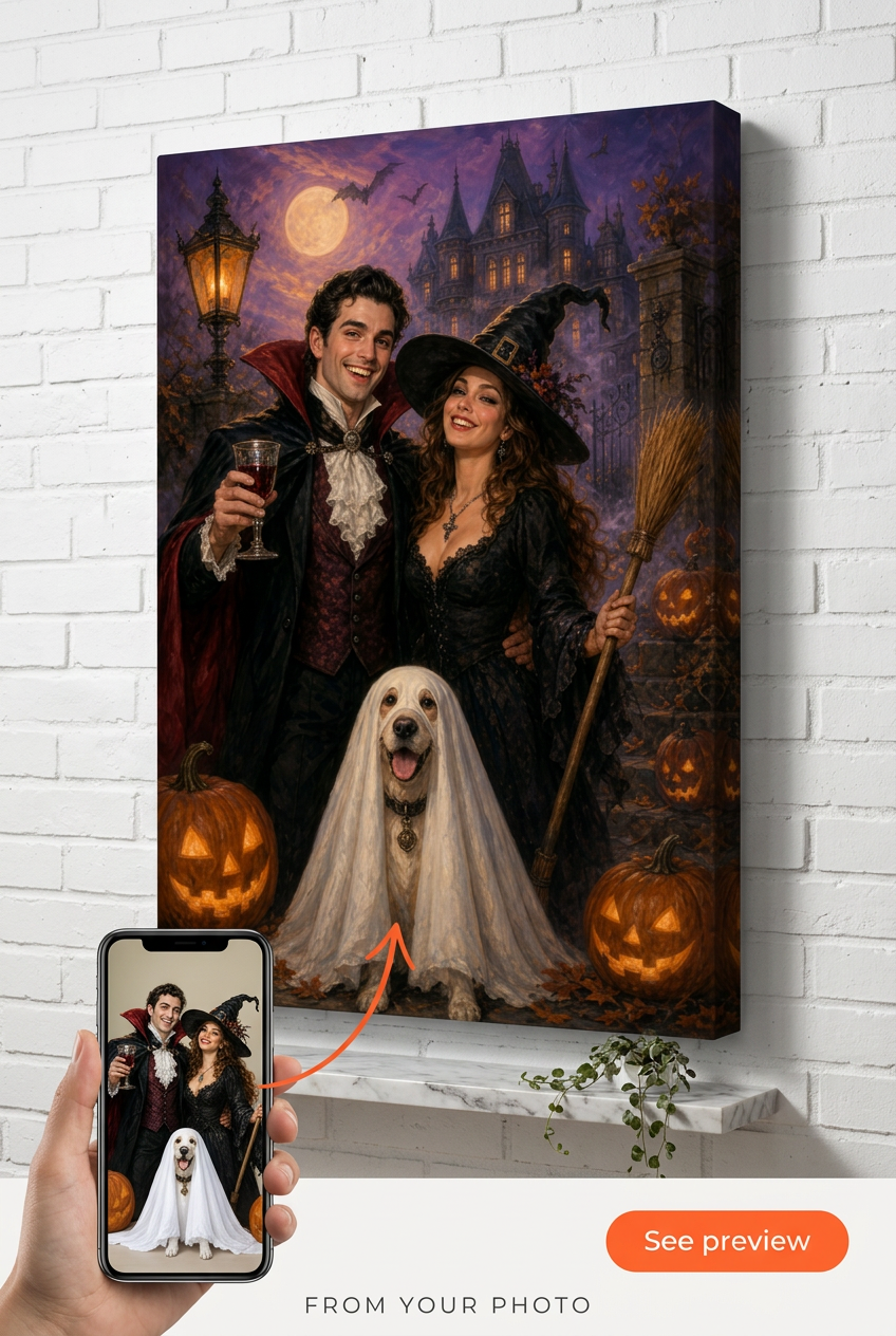Custom Halloween Couple Portrait — Festive Face-Swap Canvas