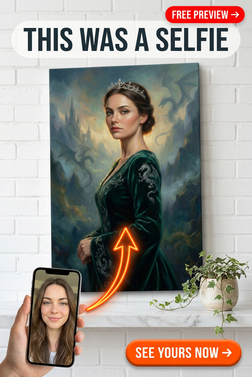 Retrato de Reina Dragón en Lienzo - Estilo Fantasía Real