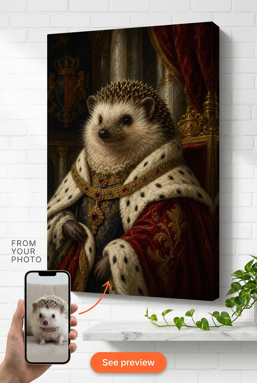 Custom Royal Cat Portrait — Regal Pet Canvas from Photo