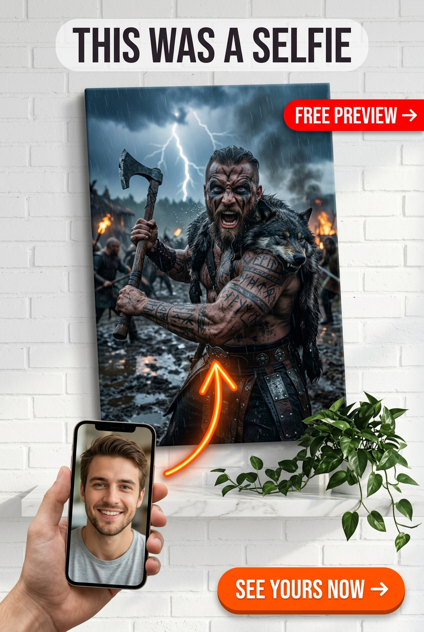 Custom Viking Warrior Portrait for Man — Heroic Axe Canvas Art