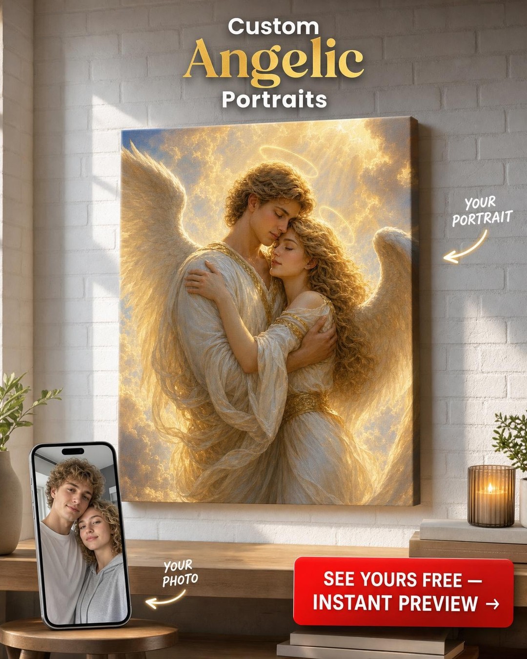 Heavenly Angel Couple Custom Portrait