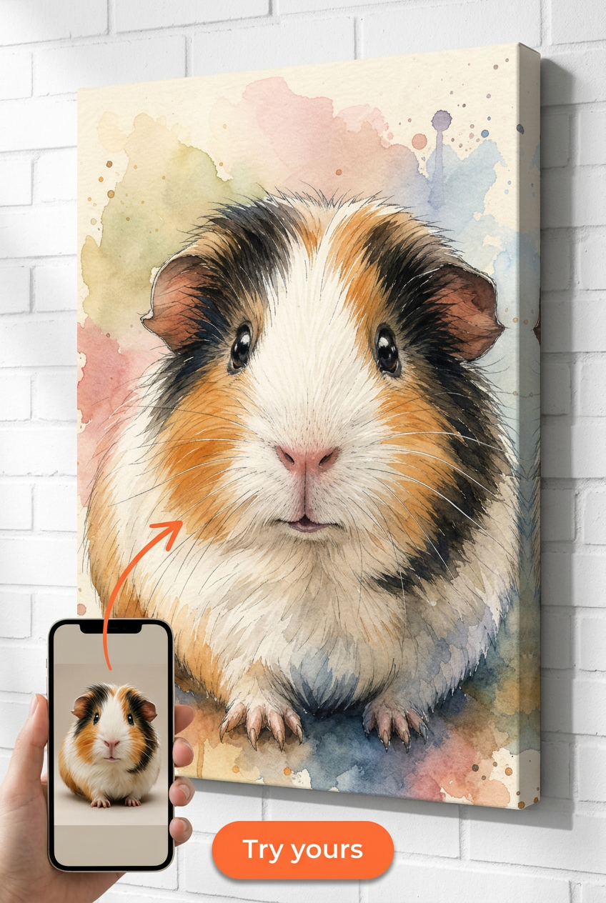Custom Watercolor Guinea Pig Portrait — Whimsical Pet Canvas