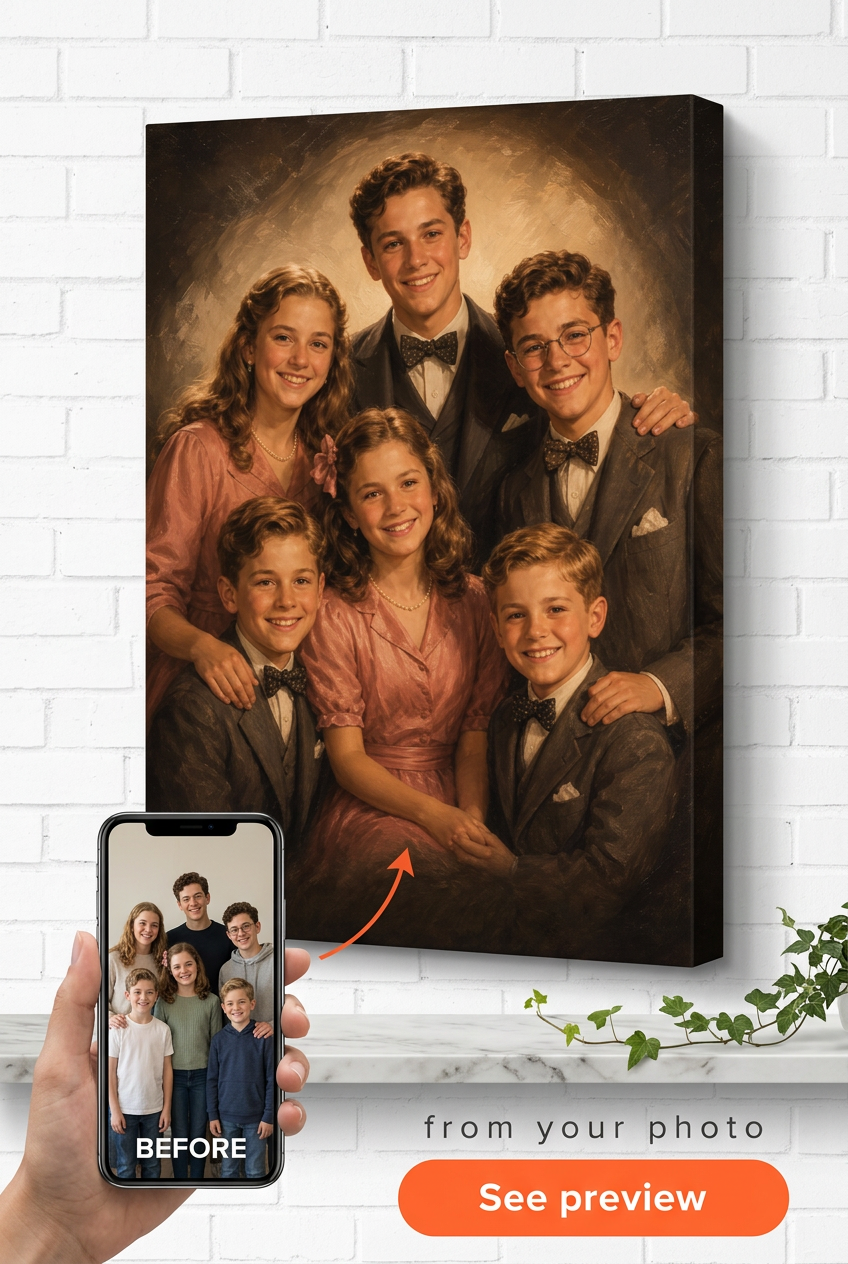 Custom 1940s Hollywood Sibling Portrait from Photo | Premium Personalized Gift