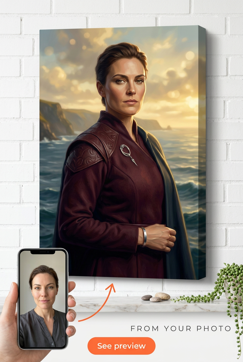 Custom Viking Woman Portrait — Regal Warrior Canvas from Photo