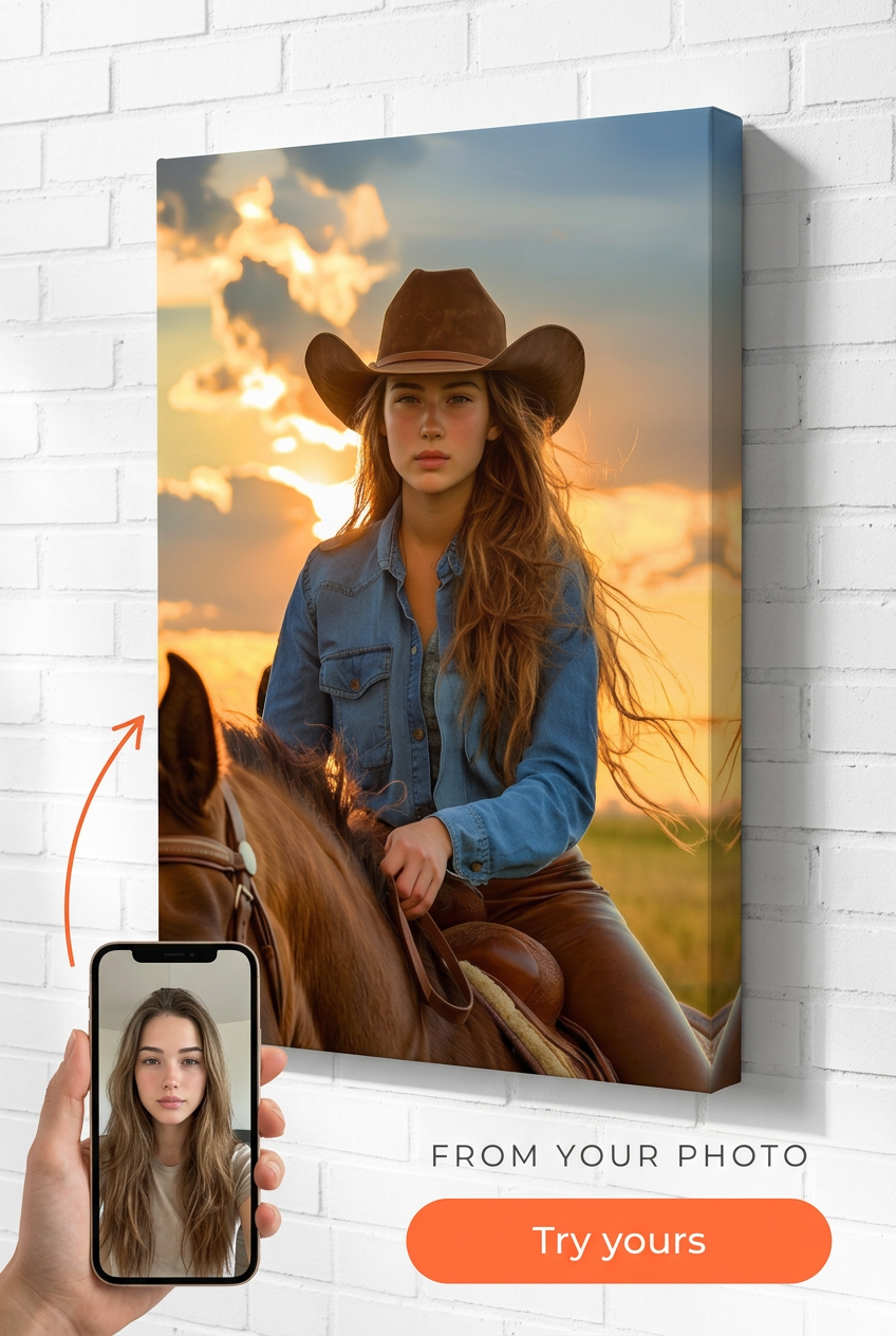 Cowgirl Western Portrait | Custom Horseback Artwork from Your Photo