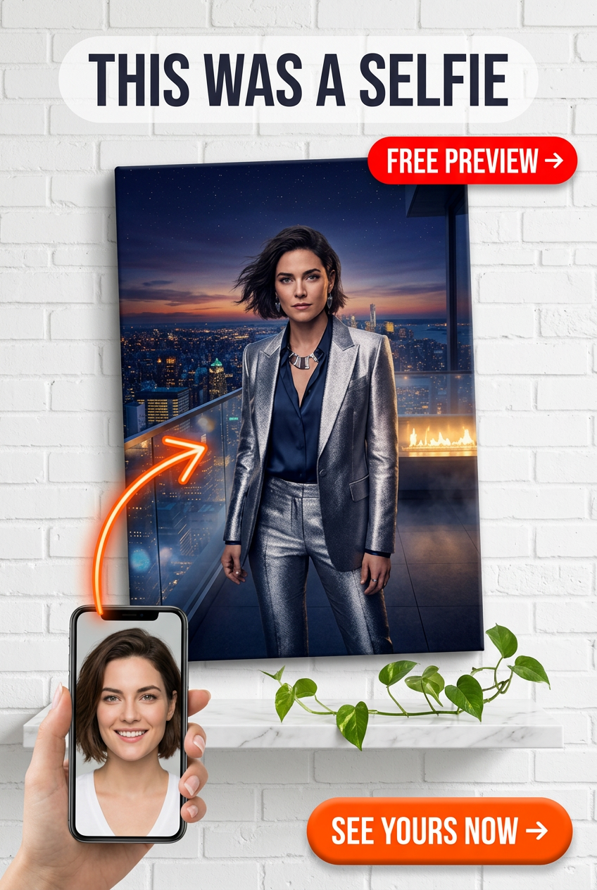 Custom Sci-Fi Woman Portrait — Heroic City Skyline Canvas