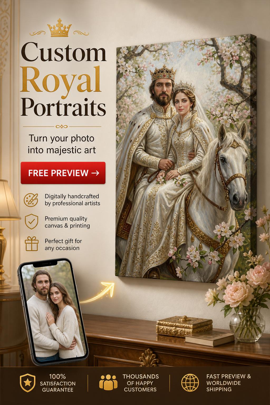 Royal Wedding Couple Custom Portrait from Photo | Personalized Unique Gift