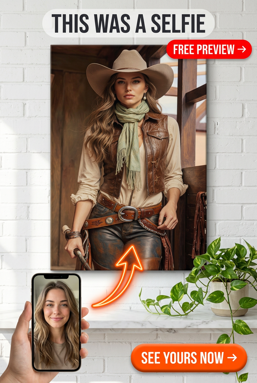 Custom Cowboy Woman Portrait — Confident Western Canvas from Photo